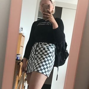 Checkered denim skirt